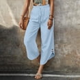 thumbnail image 2 of Lenpel Linen Pants Women Cotton Elastic High Waisted Drawstring Side Button Cropped Wide Leg Pants Baggy Casual Trousers, 2 of 6