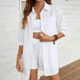 thumbnail image 2 of Chbgutlmr 2 Piece Sets for Women Half Sleeve Lapel Neck Button down Shirts Elastic Waist Shorts Loose Casual Lightweight Set, 2 of 6