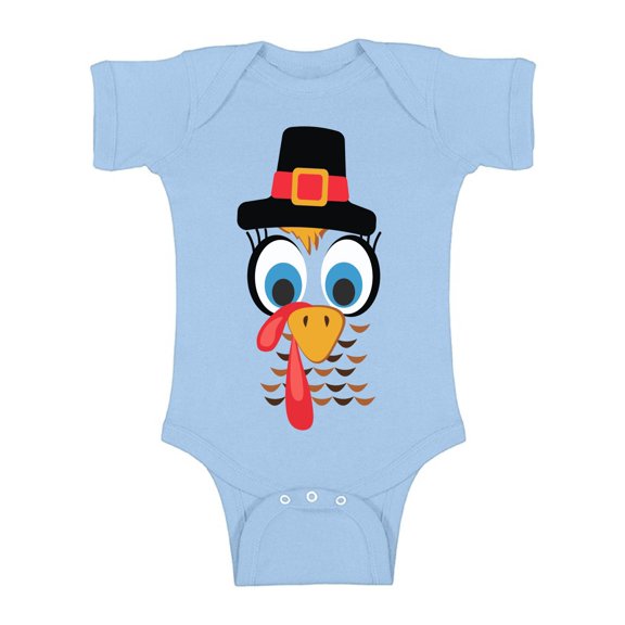 Awkward Styles Thanksgiving Shirt for Baby Bodysuit Short Sleeve Turkey Face Romper