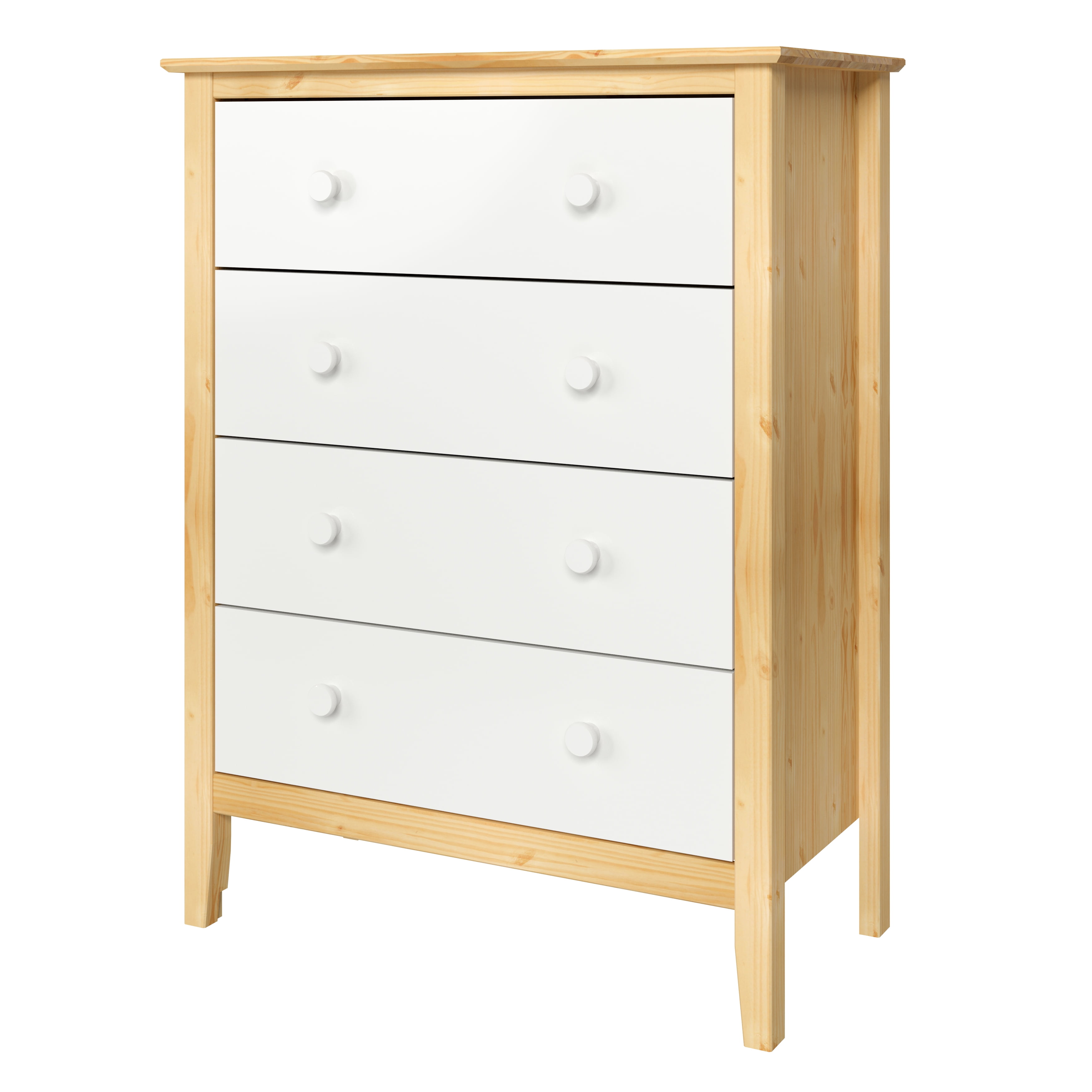 Jela Solid Wood Easy Pieces 4 Drawer Dresser Natural w/White Front, White and Natural Knobs