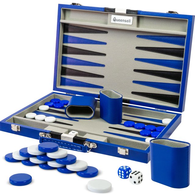 Set de backgammon Queensell de piel sintética de 38 x 24 x 5,5 cm con accesorios