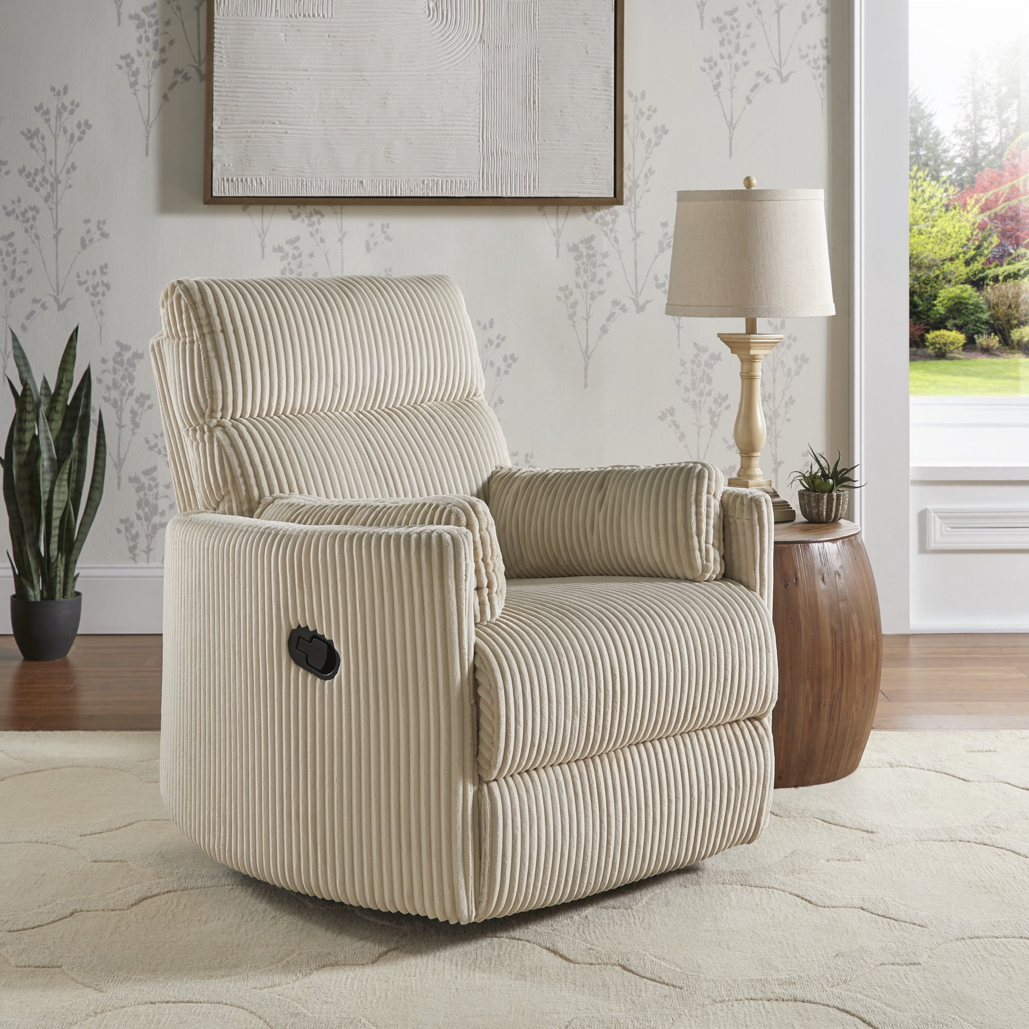 Weston Home Sloan Plush Corduroy Fabric Manual Swivel Glider Recliner, Beige