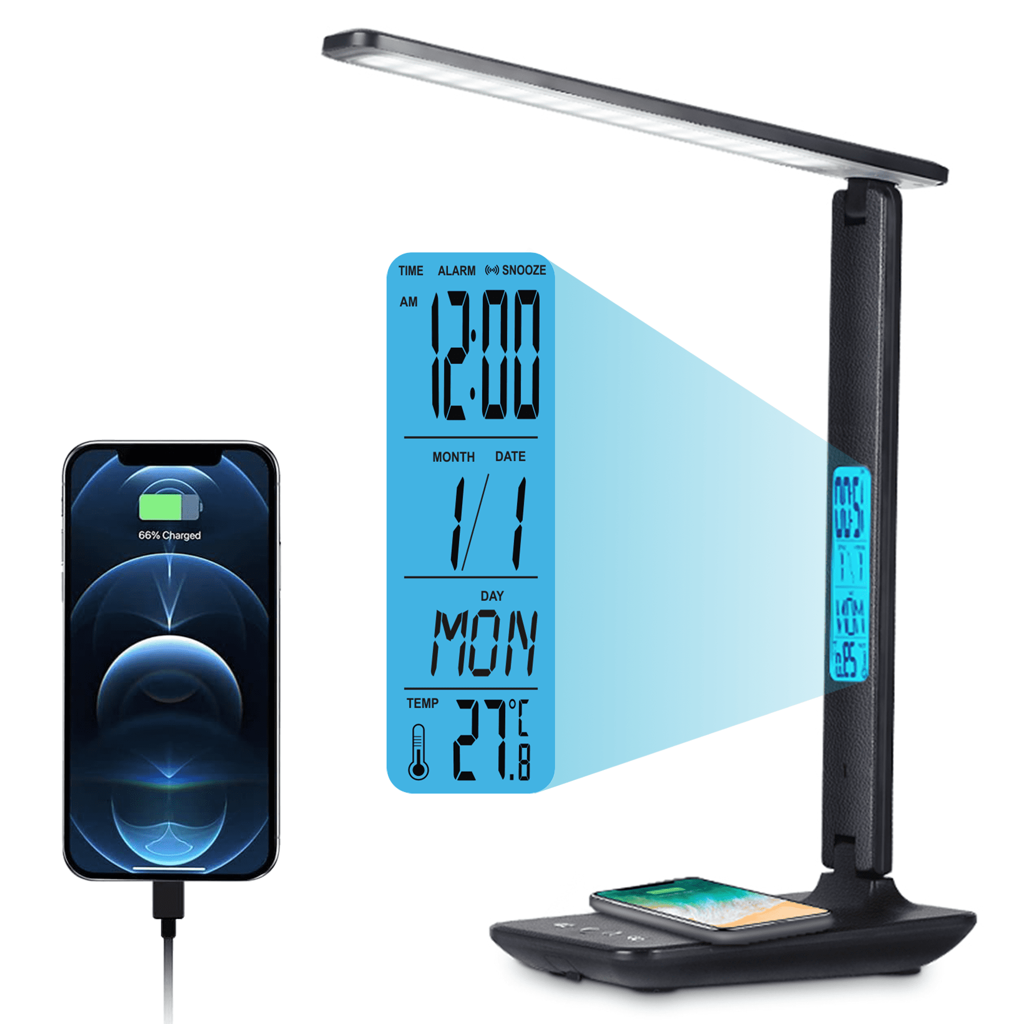BCOOSS LED Desk Lamp for an Office in Home College with USB Port , Eye-Caring Study Lamp Black
