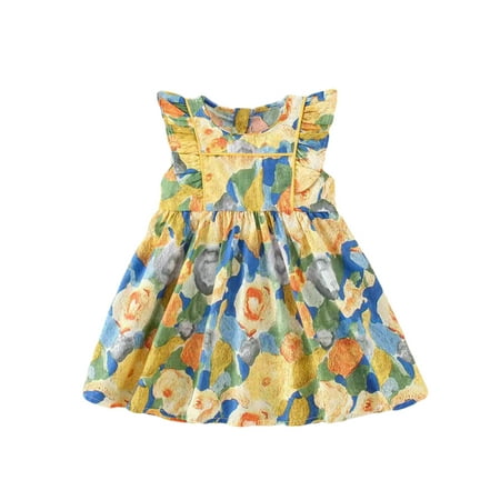 

Qtinghua Infant Baby Girls Summer Boho Dresses Casual Fly Sleeve Round Neck Floral Print Party Princess Dress