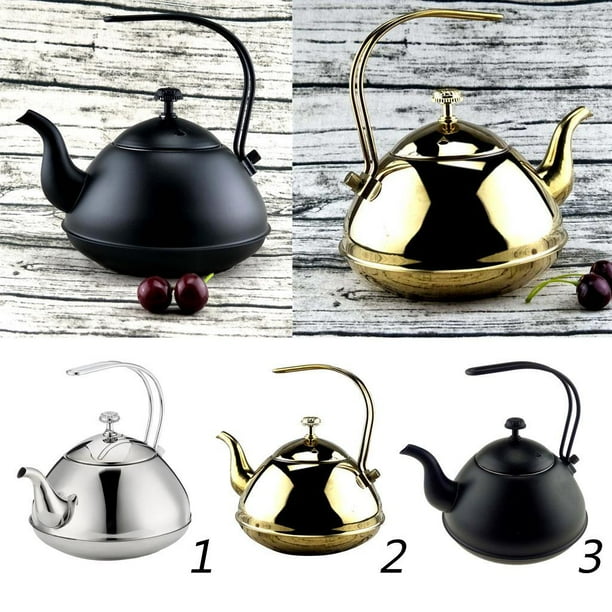 Inteprter Hervidor de té y café de acero inoxidable de 2 l cuello de cisne fino sobre café plateado Juegos de servir café y té