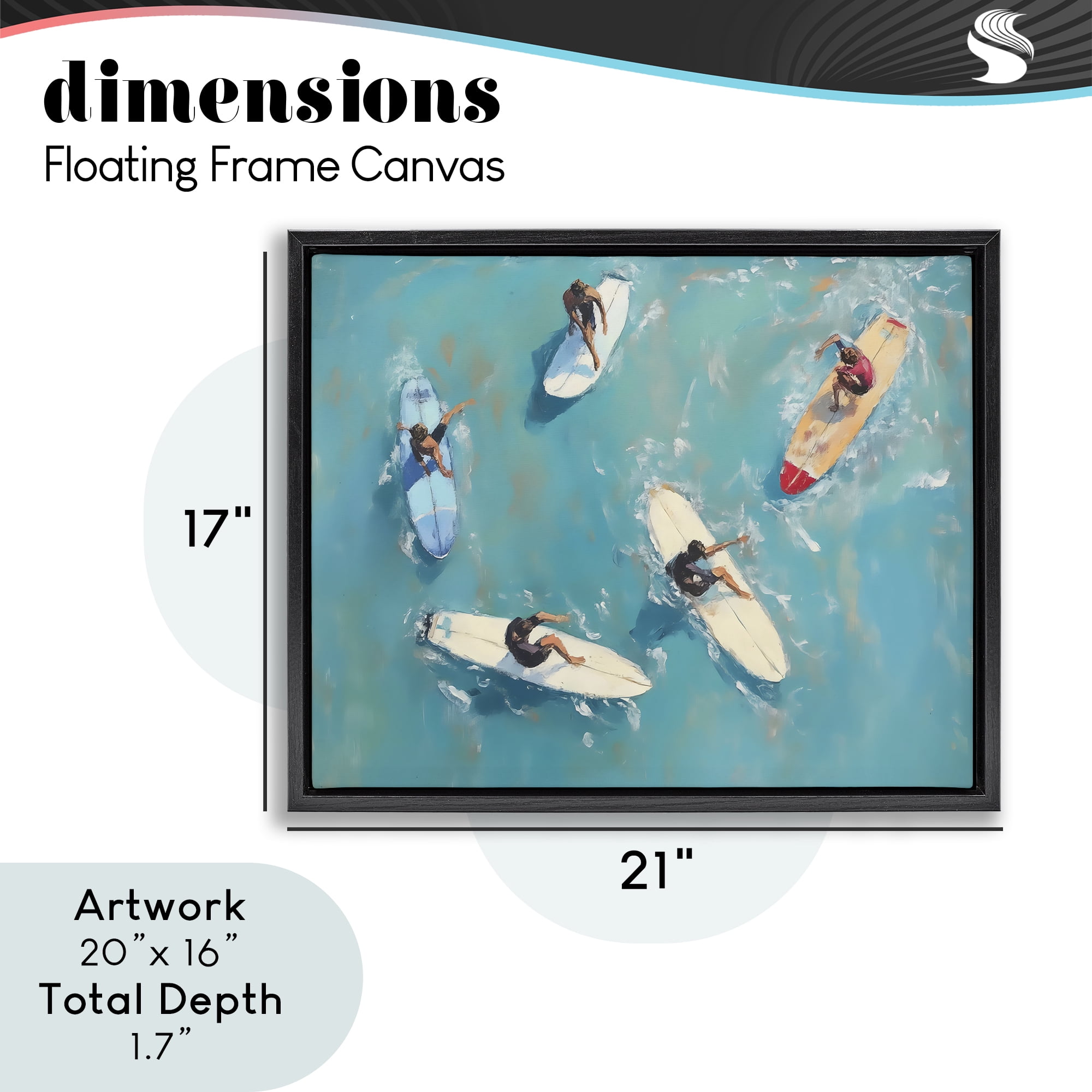 Stupell Industries Group of Surfers at Sea Black Framed Floater Canvas Wall Art, design by LSR Design Studio