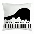 thumbnail image 1 of New Orleans Throw Pillow Cushion Cover, City Silhouette on a Piano Jazz Capital of the United States of America, Decorative Square Accent Pillow Case, 24 X 24 Inches, Black and White, by Ambesonne, 1 of 2