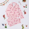 thumbnail image 2 of Luwomo Christmas Womens Casual Pajamas Sets Long Sleeve Flannel Santa Sugar Print Notched Collar Tops and Pants Cozy Loungewear for Home Holiday Season Ladies Sleepwear Suit,Pink,L, 2 of 9