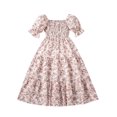 thumbnail image 2 of Spazoro Kids Girls Dresses, Puff Sleeve Fashion Solid Color Round Neck Princess Dress for Child Girls Beige Size 11 T, 2 of 3