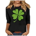 thumbnail image 2 of Meichang Hauts d'Été pour Femmes Manches 3/4 T-Shirts de la Saint-Patrick Trèfle Chanceux T-Shirts Graphiques Blouses Décontractées de Printemps Col Rond, 2 of 5