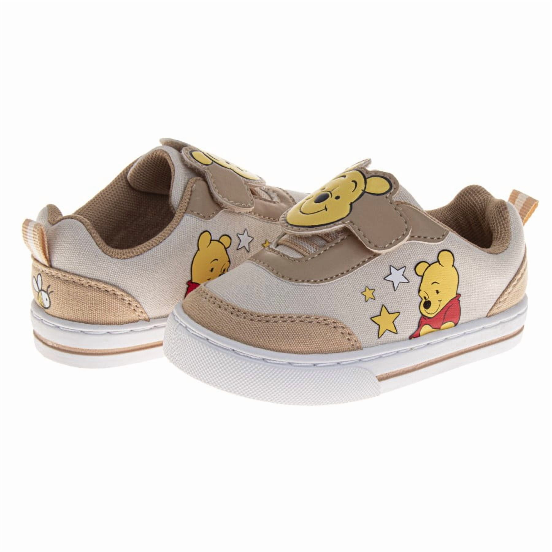 Disney Baby Boy Shoes Hook & Loop Fashion Sneakers, Round Toe, Beige & Yellow, Size: 10