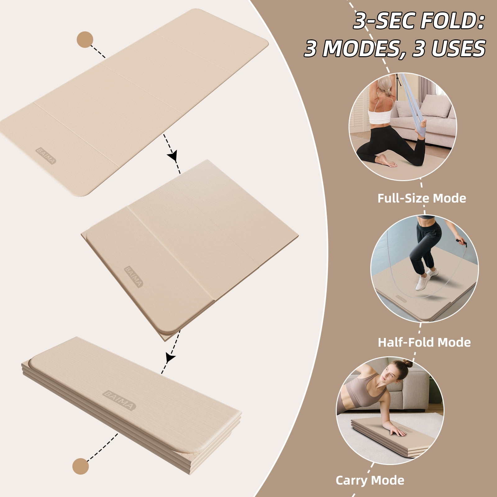 BAIMA Extra Wide Yoga Mat 31.5" x 75" length Large Non-Slip TPE Foldable,Exercise Matt for Yoga Pilates,Home Gym Flooring, Meditation (Milk Coffee)