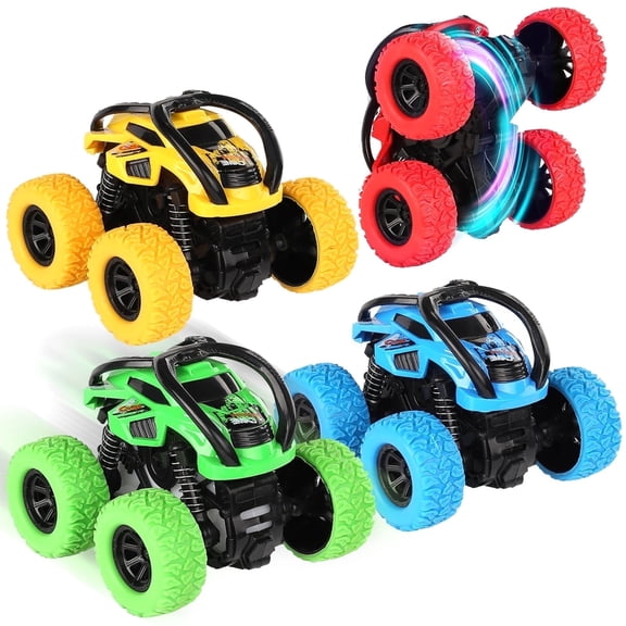 Kesletney Monster Trucks Friction Powered 4WD Toy Car for Kids Ages 3-8 Year, 4 Pack