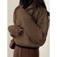 thumbnail image 5 of Women'S Sweaters Fall Winter Quarter Zip Long Sleeves Casual Ribbed Cable Knit Pullover Brown One size, 5 of 7