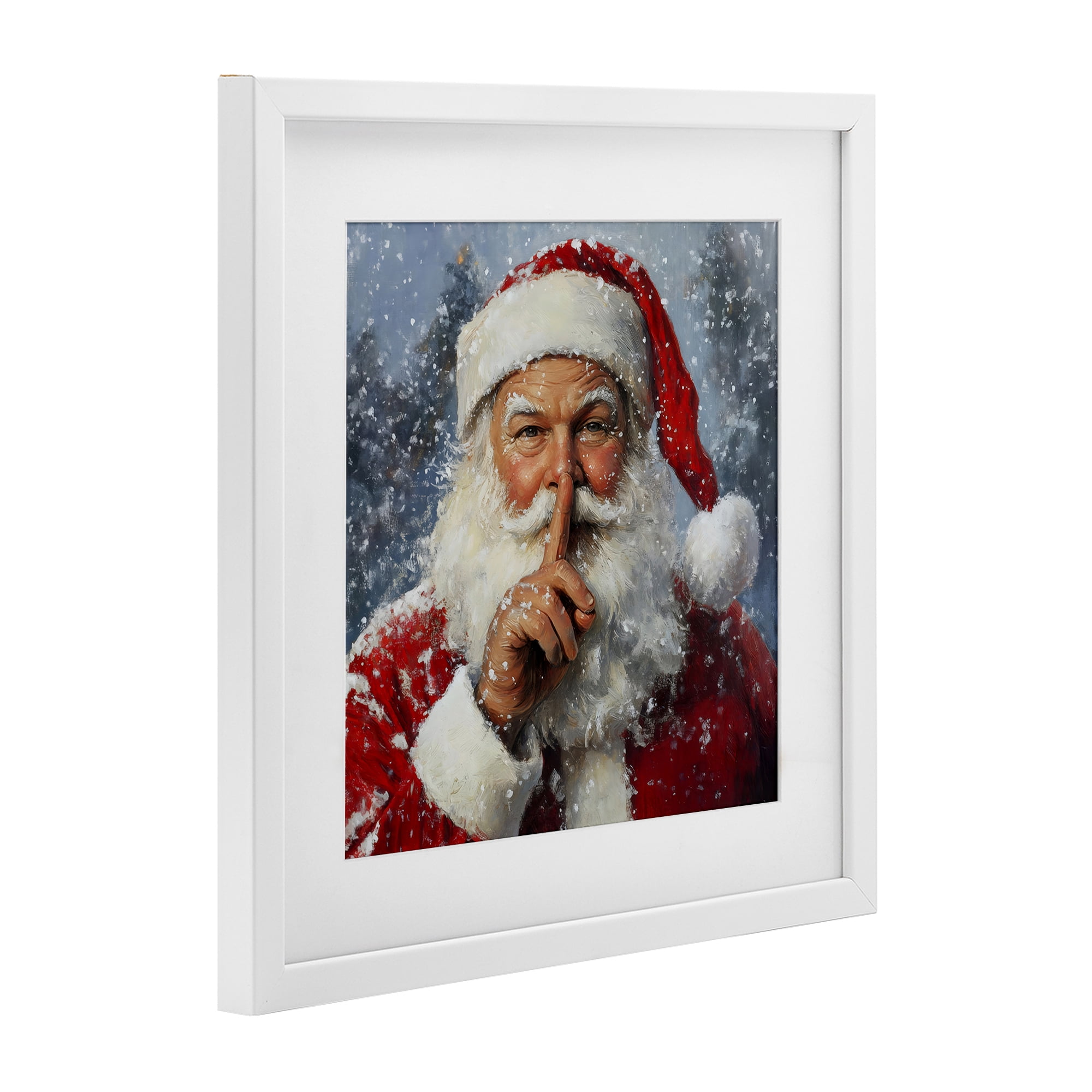 Secret Santa Shh White Framed Print Under Glass, design by Petal Prints Design