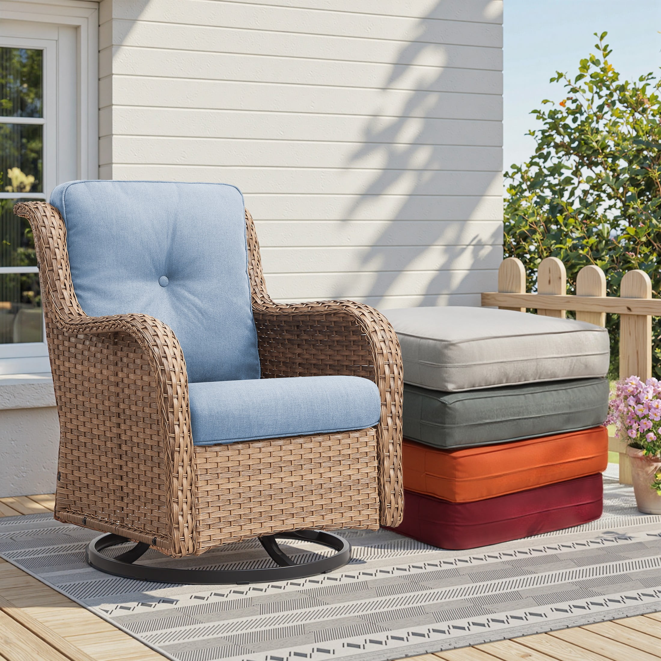 Unnifurnzi Outdoor Deep Seat Cushions Set of 3-22 x 25 x 4 Inch Outdoor Furniture Cushion with Water Resistant & Removable Cover Outdoor Chair Cushion for Patio Furniture Sofa Couch-Baby Blue