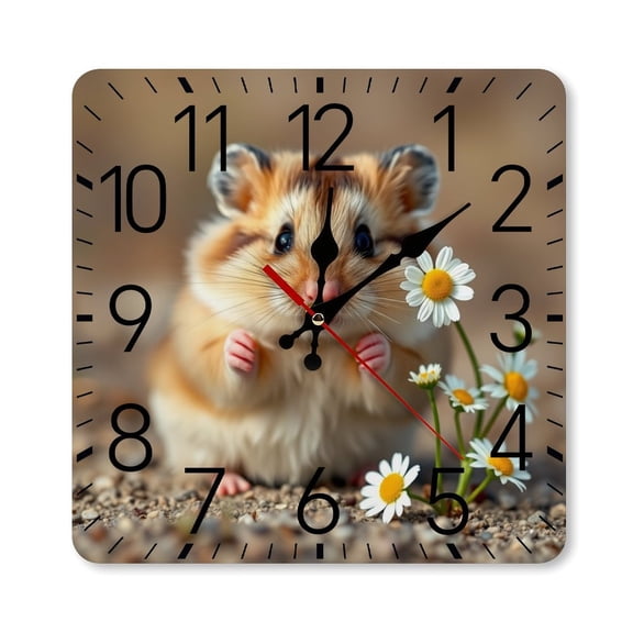 RKSupls 10×10inch Square Silent Wall Clock Wooden Frame, Kitten Daisy Flowers Scale Decorative Clock for Home Bedroom Living Room Office
