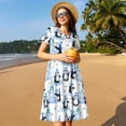 thumbnail image 4 of Susaid Playful Penguins and Snowmen Pattern Women's Casual Floral Print Crewneck Short Sleeve A Line Boho Maxi Dress, 4 of 6