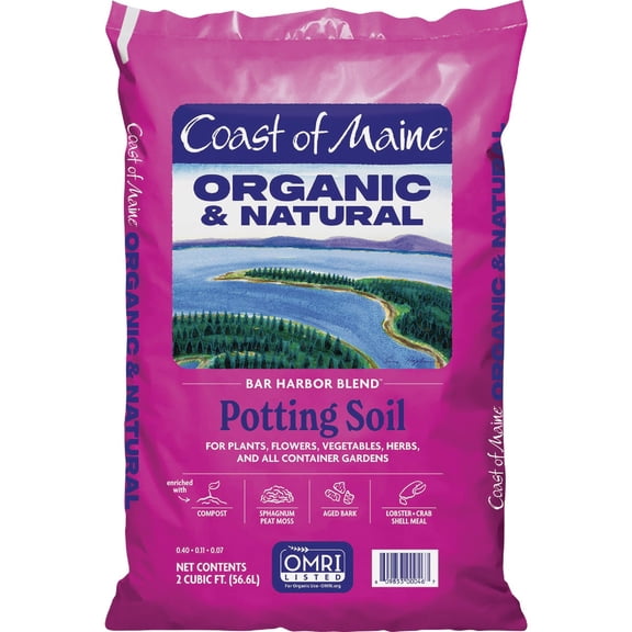 Coast of Maine OMRI Listed Bar Harbor Blend Organic Compost Potting Soil Blend for Container Gardens and Flower Pots, 2 Cubic Feet 2 Pack