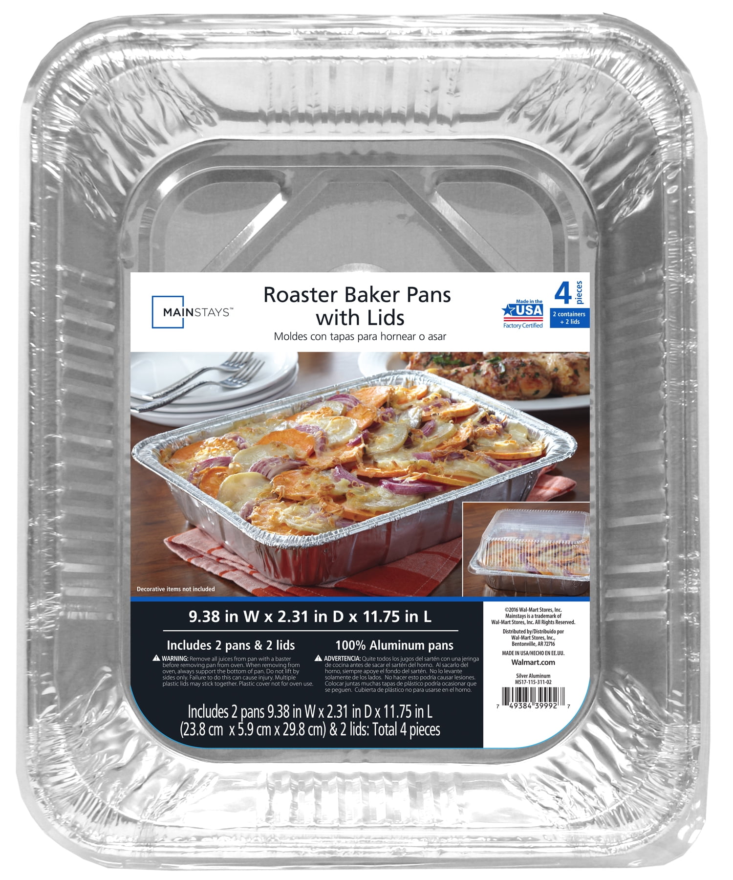 Mainstays Aluminum Roaster & Baker Pans with Lid, 2 Count 11.75" x 9.38