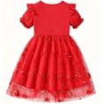 thumbnail image 5 of IPIO Girls Red Floral Embroidered Tulle Dress with Puff Sleeves and Bow Accents, Holiday Party Dress, 5 of 7