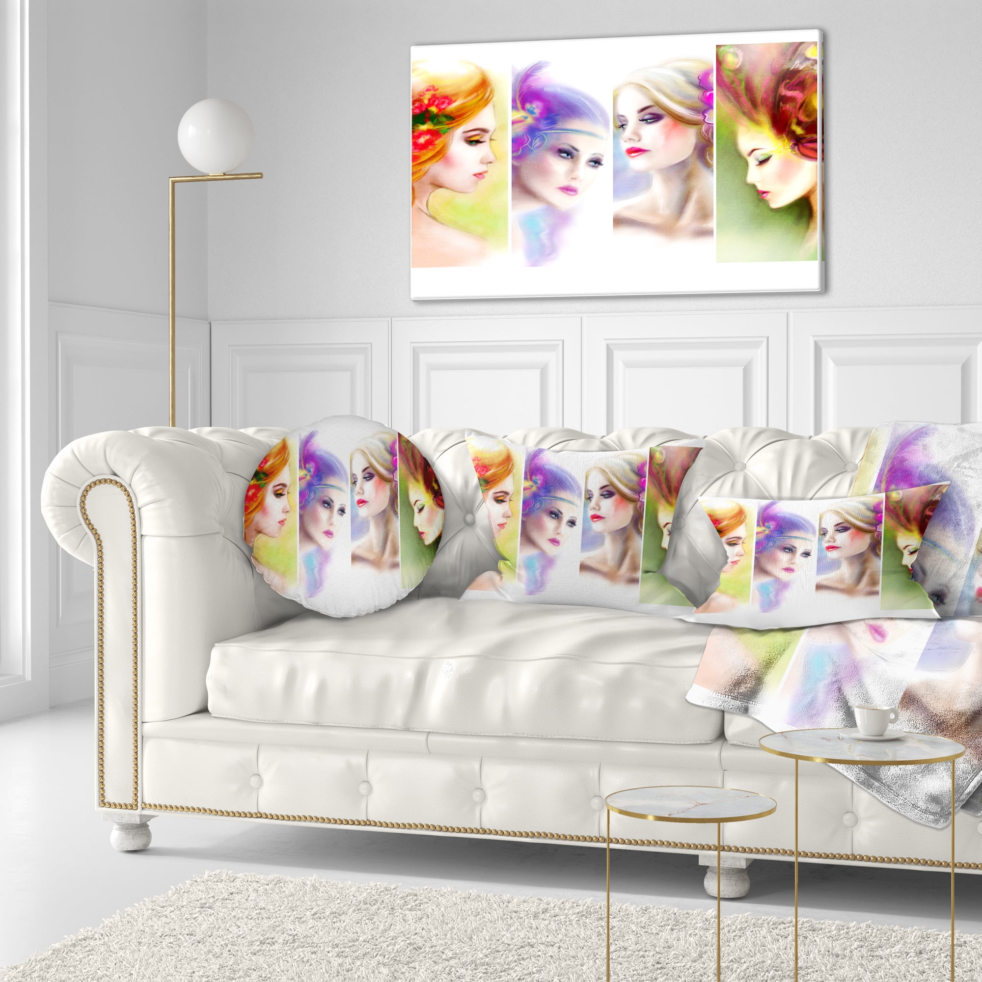 Designart Colorful Women Face Collage - Abstract Portrait Throw Pillow - 12x20