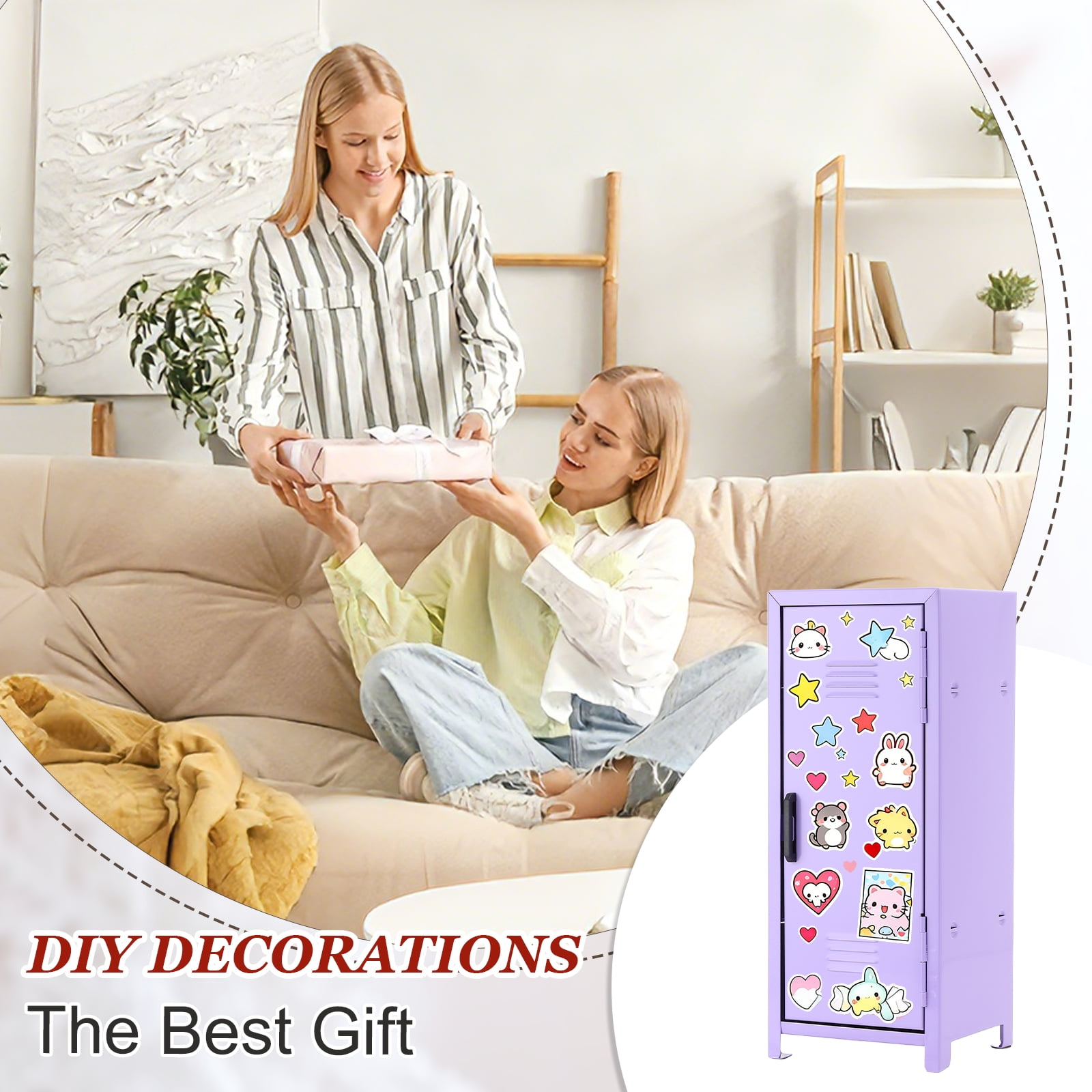 Mini Locker 4.3 x 10.8 Inch, 2 Pcs Small Locker with Lock Keys, Metal Money Safe Storage Box for Desk Bedroom, Light Purple/Purple