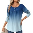 thumbnail image 2 of Loopsun Womens Winter Tops, Long Sleeve T Shirts for Women, Women's Loose Casual Printed Ruffled Round Neck Long Sleeve Pullover T-Shirt Blue, M, 2 of 5