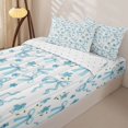 thumbnail image 3 of Homewish Blue Ribbon Bowknot Girls Zipper Full Size Comforter Sets with Fitted Sheet and 2 Pillowcases,Rustic Botanical Floral Zipper Bedding Set For Kids,Reversible,4 Pieces, 3 of 7