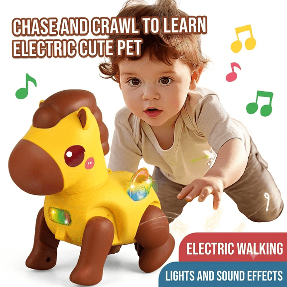 Infant Crawling Toys - Moving Horse Toy with Music and Glowing Lights, Interactive Tummy Play Time Toy for Toddler Birthday Gift, Age 1 2 3