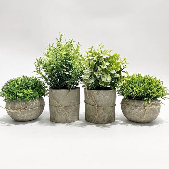 4-Pack Small Fake Plants Artificial Eucalyptus Faux Plants Mini Potted Faux Plant Decor for Shelf Table Bathroom Home Decor, 4 Shapes