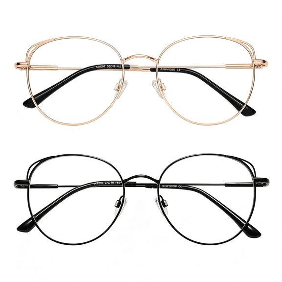 HBMYN Blue Light Blocking Glasses Women Cat Eye Computer Eyeglasses Metal Frame Hipster 2 Pack Blue Light Glasses Women