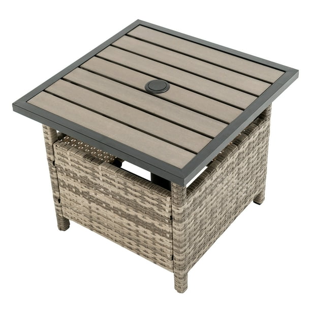 Outdoor Patio Side Table Umbrella Stand AllWeather PE Wicker Rattan Umbrella Table Furniture