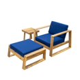 thumbnail image 3 of Bellemave 3-Piece Acacia Wood Outdoor Lounge Set with Side Table Patio Chair and Ottoman with Cushion Lounge Chair Set for Balcony, Garden, Yard, Blue Cushion, 3 of 10