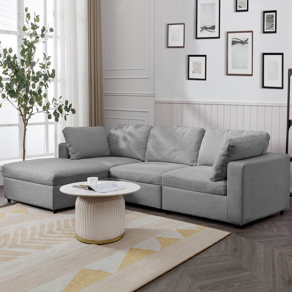 Mjkone L Shaped Sectional Couch,Linen Fabric Sectional Sofa with Chaise,Oversized Couches and Sofas for Living Room (Dark Grey-Left)