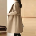 thumbnail image 5 of Stichou Women's Plus Size Elegant Notched Lapel Coat Mid-Length Thicken Warm Wool Blend Coats Casual Fall Winter Long Overcoat Khaki 4XL, 5 of 6