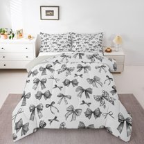Homewish Cute Bow 3 Pieces Queen Comforter Set for Preppy Children Kids,Kawaii Bow-Tie Ultra Soft Bedding Sets,Dreamy Princess Bedding Comforter Set Breathable,Luxury Bedroom Decor,Reversible