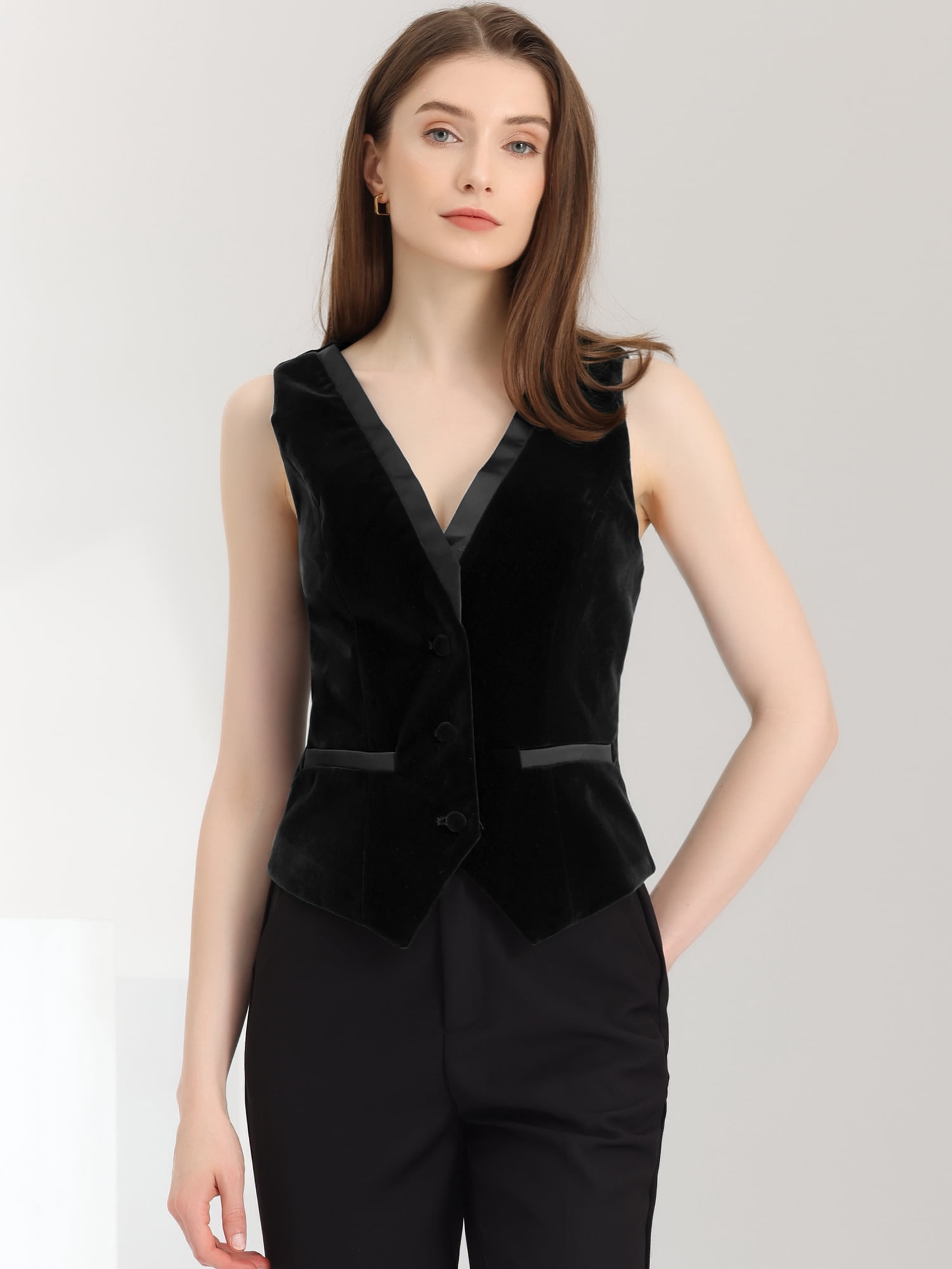 DARING DIVA Women's V Neck Retro Velvet Racerback Steampunk Vest 2XL Black