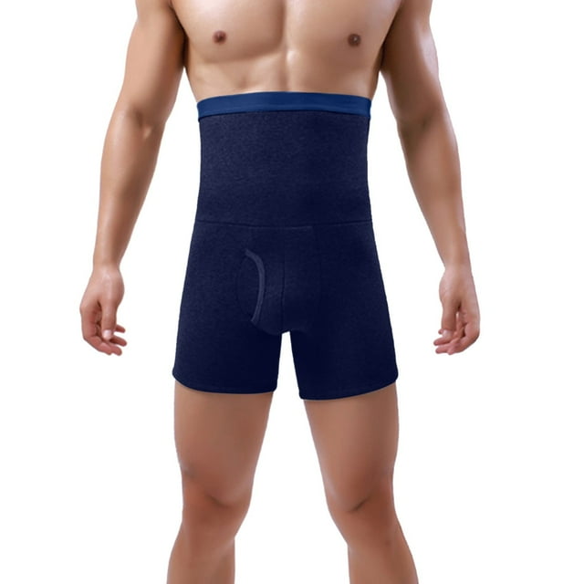 Men's High Waisted Thermal Underwear Solid Color Comfortable Warm Winter Flat Shorts Plus Size Blend