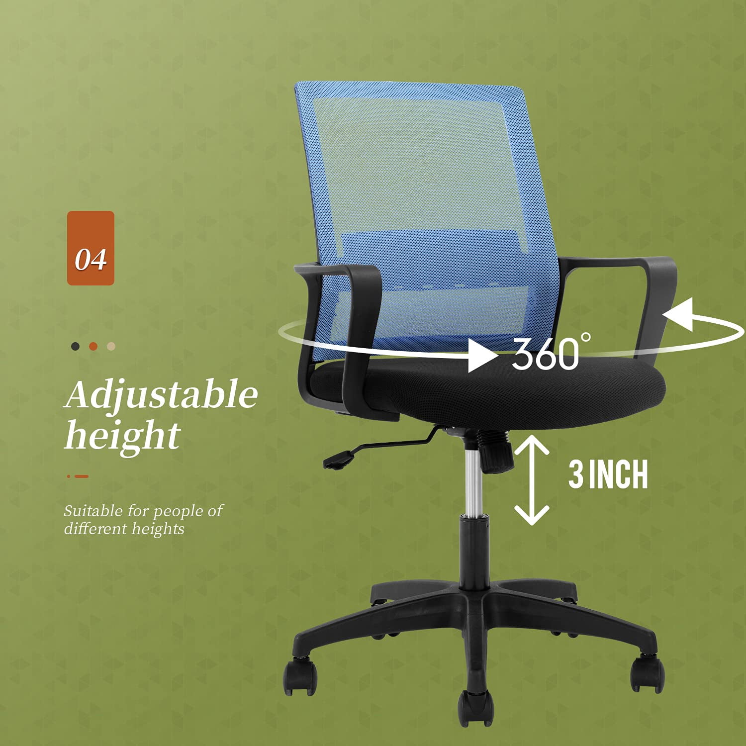 BestOffice Ergonomic Office Chair, Lumbar Support, Adjustable Height with Armrests for Adults(Blue)