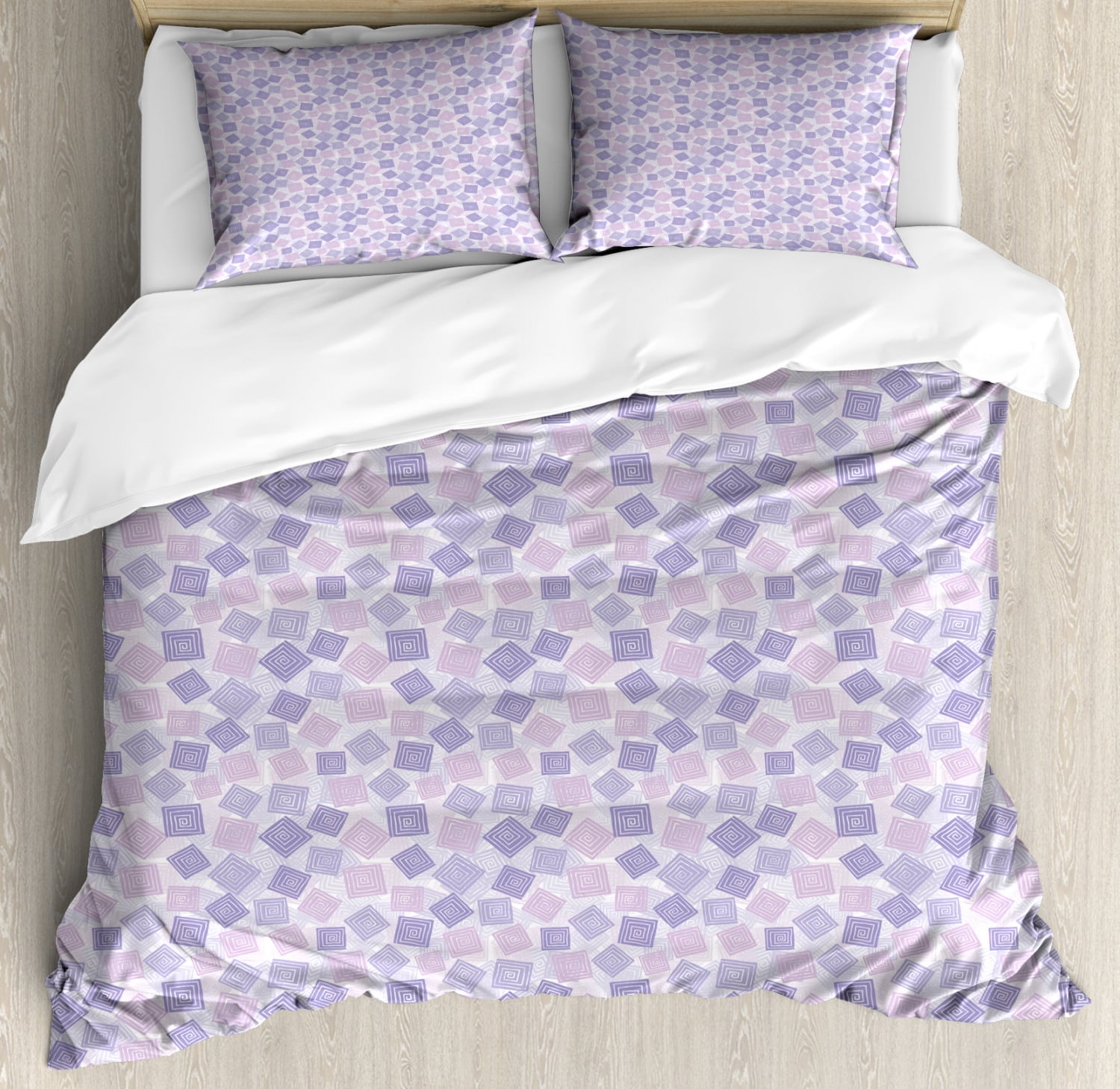 Geometric King Size Duvet Cover Set, Ornamental Scattered Spiral Square