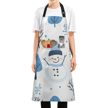 

Yayeee Apron for Cooking with Pockets Water Resistant Adjustable Neck Strap Simple Cartoon Snowmen