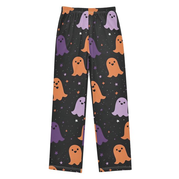 FORMRS Kids Pajama Pants with Pockets Size 6-8Y Boys Lounge Sleep Bottoms, Halloween Orange Ghosts