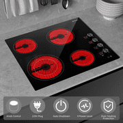 IsEasy 24 Inch Electric Cooktop Built in Electrics Stove Top, 4 Burner Electric Stove, Knobs Control, 7500W, 9 Power Levels, Safety Lock, Timer, Pause Function, 220-240V Hard Wire(No Plug)