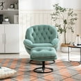 thumbnail image 2 of Velvet Swivel Accent Chair with Ottoman Set, Modern Upholstered Lounge Chair Lazy Sofa with Footrest, Comfy Armchair with Metal Base Frame for Living Room Bedroom Home Office, Teal, 2 of 9