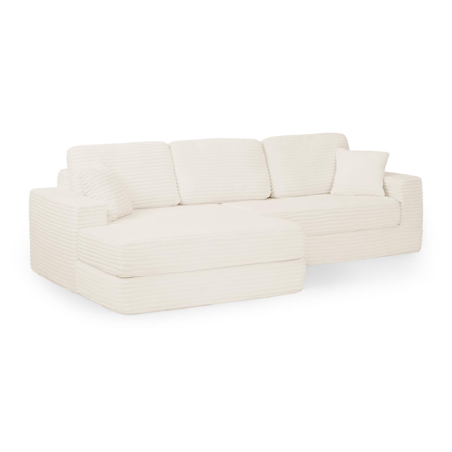 Demi Bonn 111" L Shaped Modular Sectional Sofa, Modern Corduroy Couch with Comfy Left Seat, Unfolds into Bed for Living Room, Beige