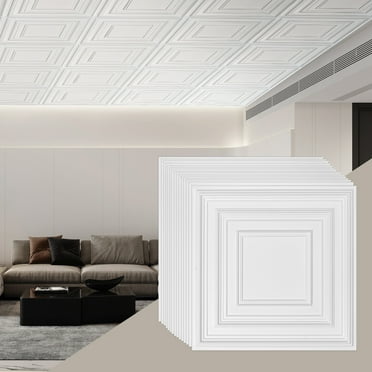 VEVOR Ceiling Tiles, 12-Pack 24 x 24 in, Drop Ceiling Tiles Premium PVC Sheet, Easy Installation/ Cutting Plastic Glue-up Ceiling Tile, Ceiling Covering for Home/Office Decoration