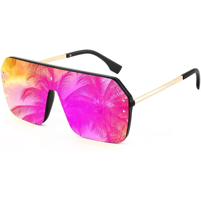 FEISEDY Lunettes de Soleil Classiques une Pièce Sans Monture Design Rétro Élégant pour Femmes Hommes B2574