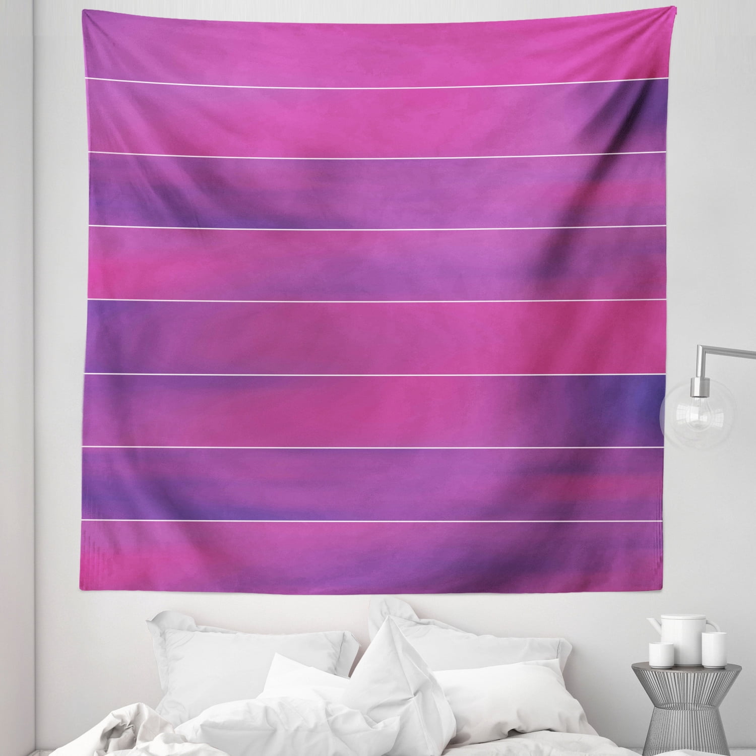 Hot Pink Tapestry, Horizontal Color Bands Stripes with Fluorescent ...