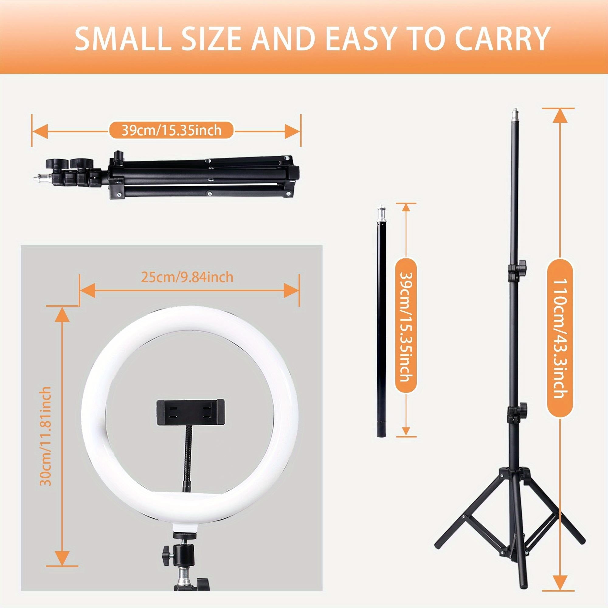 ZOMEI 10" Adjustable LED Ring Light with 63" Extendable Tripod & Phone Holder - for Live Streaming, Studio/Food Photography, USB Powered, 3 Color Modes (Warm/White/Cool), Button Control